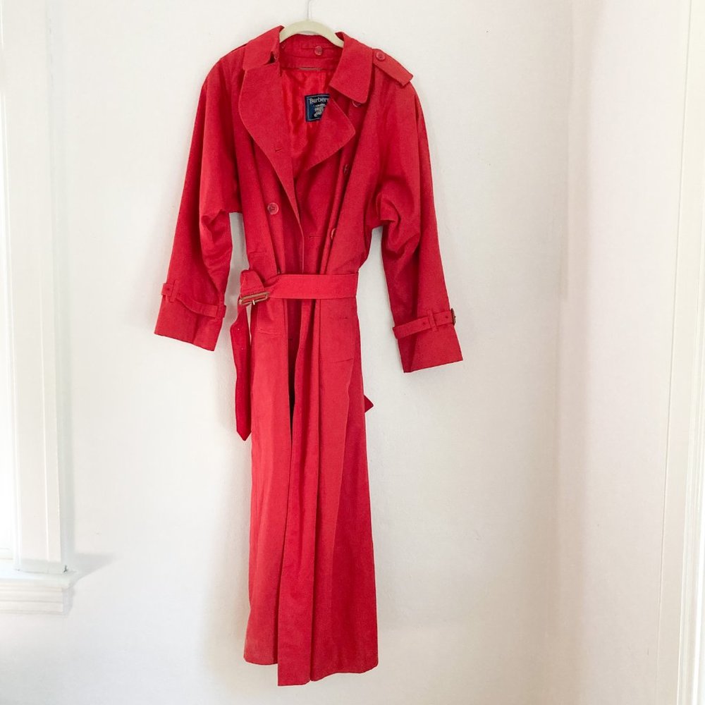 Red Burberry with Removable Liner XX Long 'Kensington' Heritage Trench, Size 10